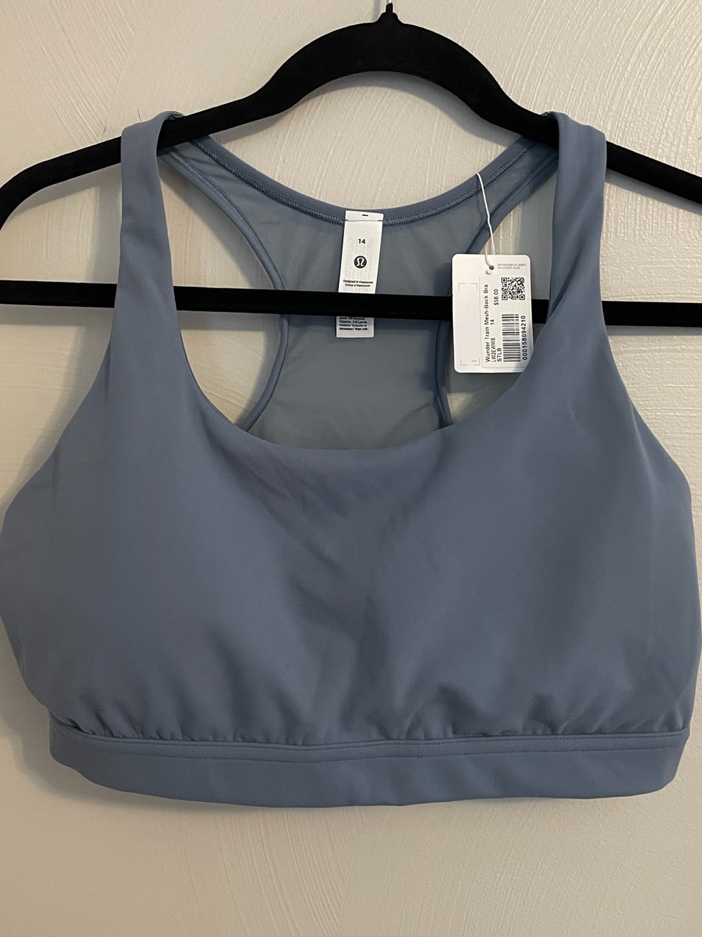 Wunder Train Mesh Back Bra Blue Size 14 NWT